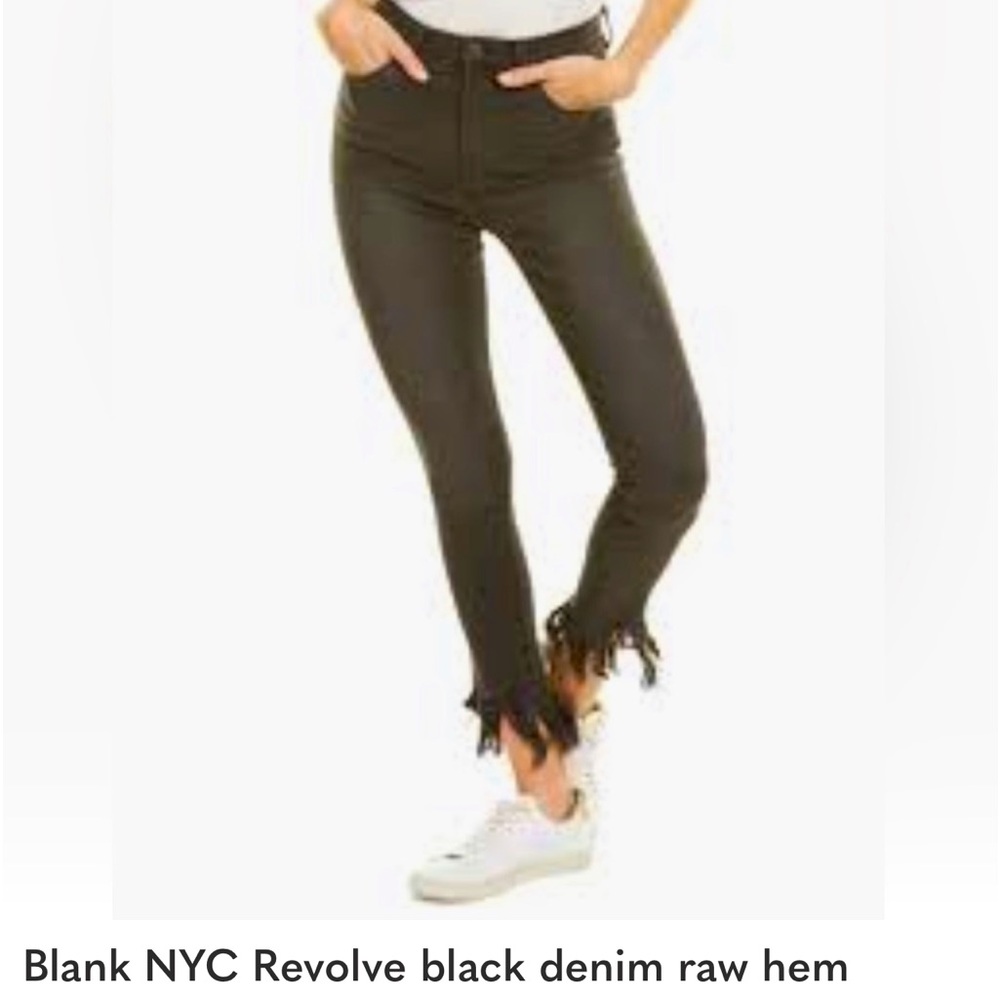 Blank NYC Revolve black denim raw hem fringe jeans size 24